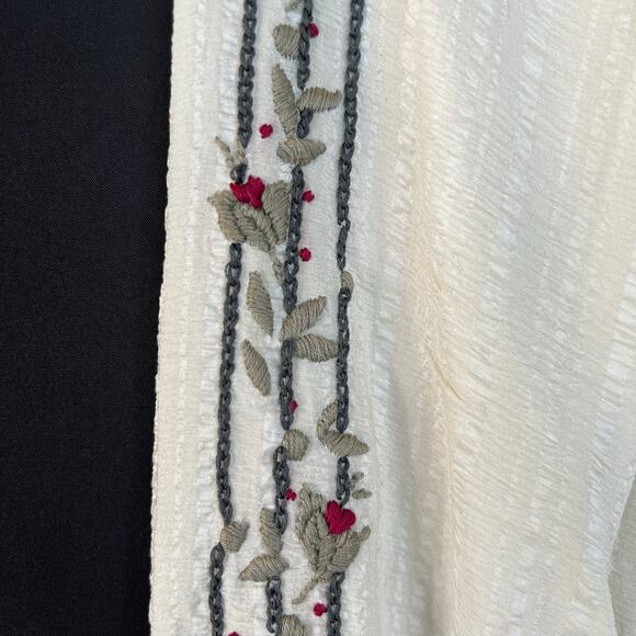 Zeus + Dione silk women’s embroidered long sleeves button front shirt blouse - Picture 3 of 8